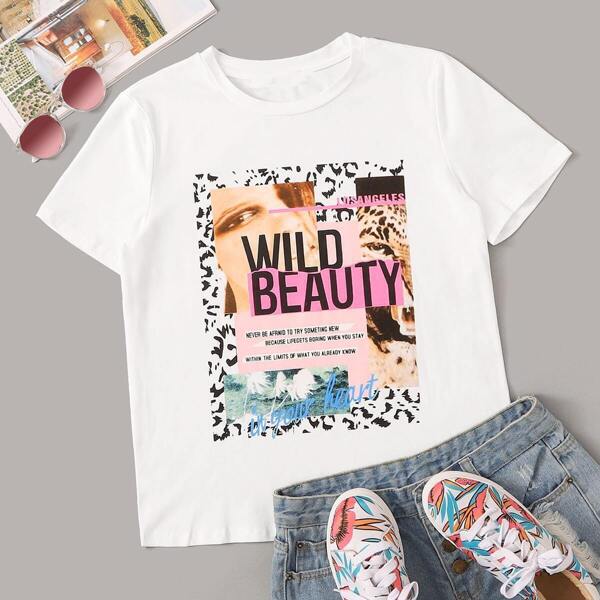 

Mixed Print Round Neck Tee