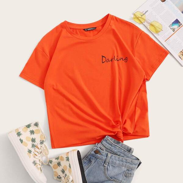 

Neon Orange Letter Print Tee