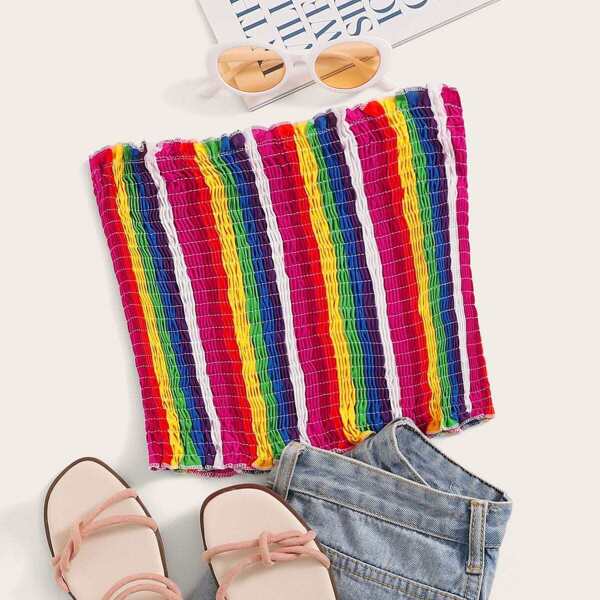

Striped Shirred Bandeau Top, Multicolor
