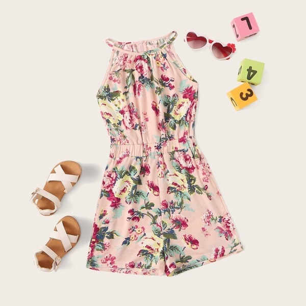 

Girls Floral Print Halter Romper