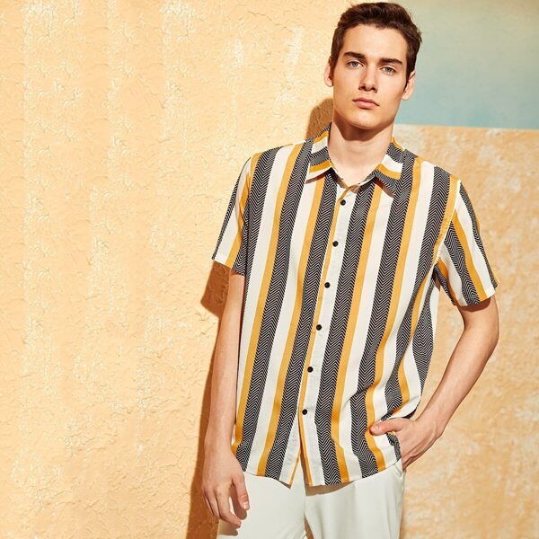 

Men Chevron and Striped Shirt
