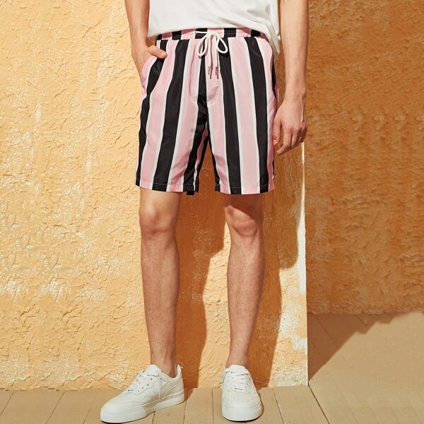 

Men Drawstring Waist Slant Pocket Striped Shorts, Multicolor