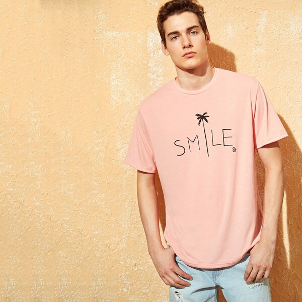 

Men Letter & Tropical Print Tee