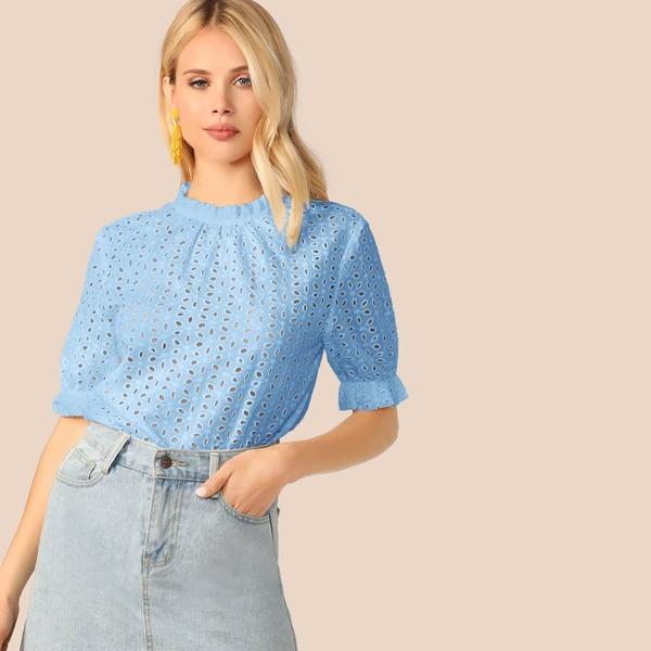 

Frill Trim Keyhole Back Schiffy Top