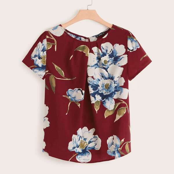 

Plus Pleated Detail Floral Print Top