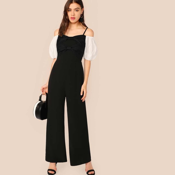

Cold Shoulder Bow Detail Wide Leg Jumpsuit