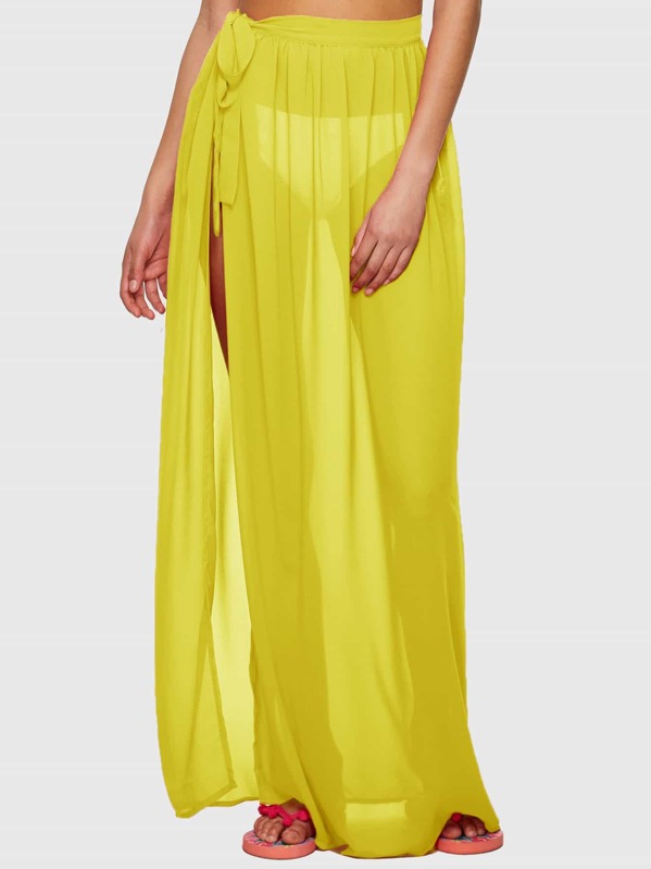 

Tie Side Sheer Cover Up Skirt Without Panty, Yellow, Ruby Muldoon