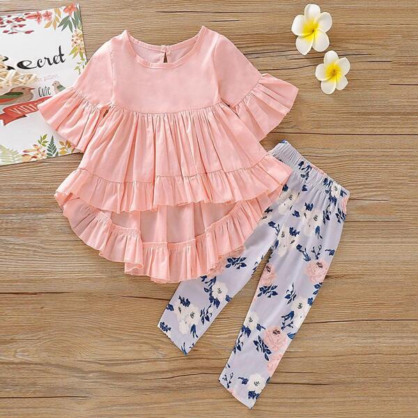 

Toddler Girls Ruffle Hem Top With Pants, Multicolor