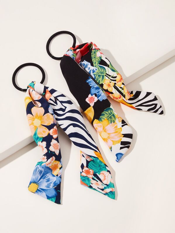 

Floral Pattern Scrunchie Scarf 2pcs, Multicolor