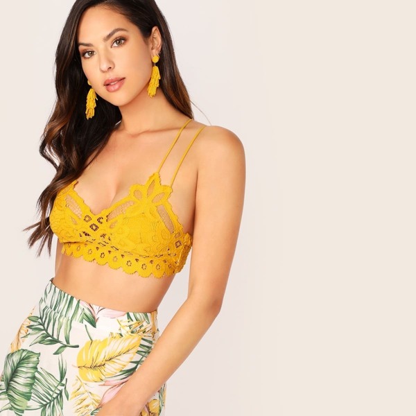 

Crisscross Shirred Back Guipure Lace Cami Top
