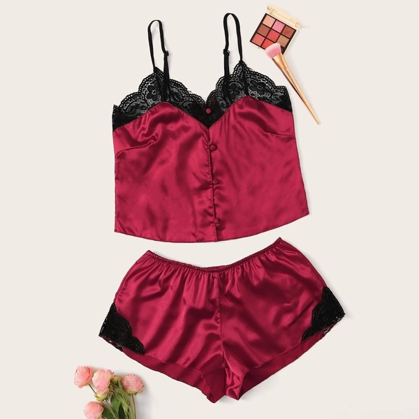 

Floral Lace Satin Cami With Shorts