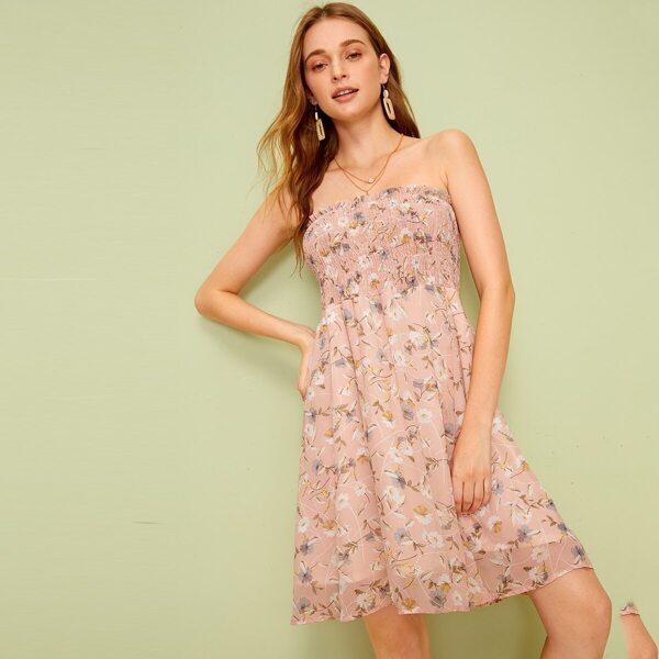 

Floral Print Shirred Tube Dress