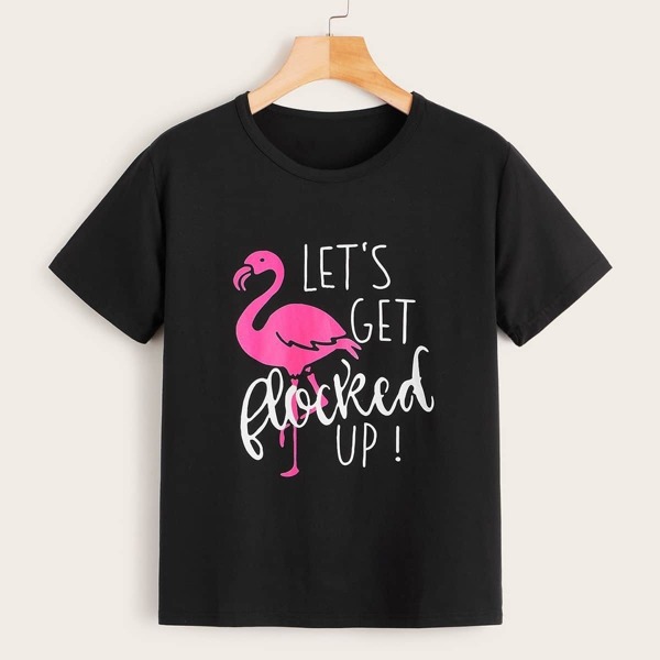 

Flamingo & Letter Print Tee