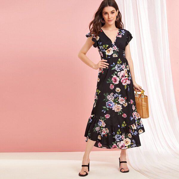 

Floral Print Ruffle Hem Bustier Dress