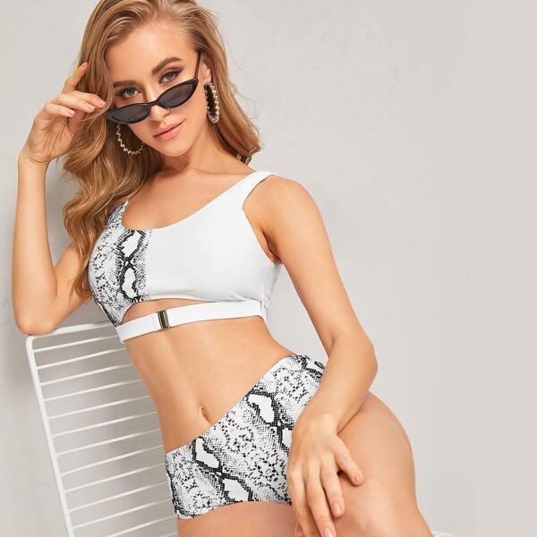 

Snakeskin Buckle Top With High Waist Bikini Set