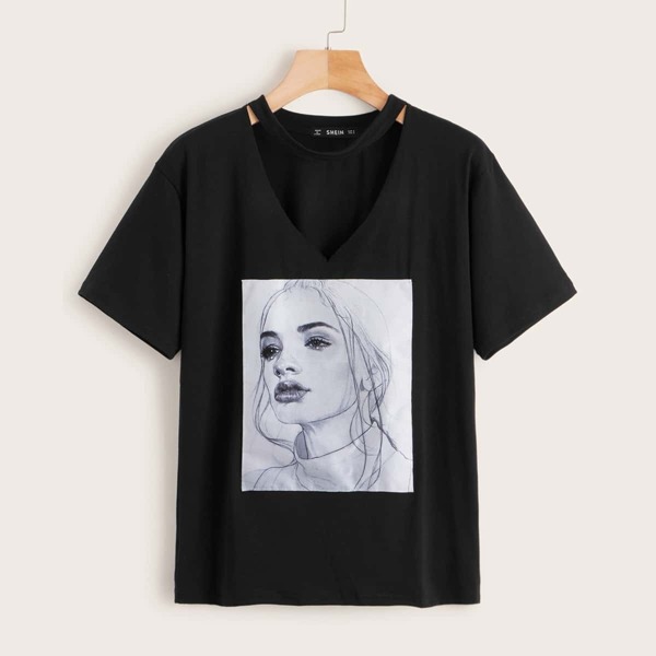 

Figure Patch V-cut Neck Tee