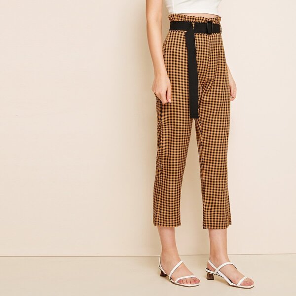 

Gingham Belted Paperbag Waist Pants
