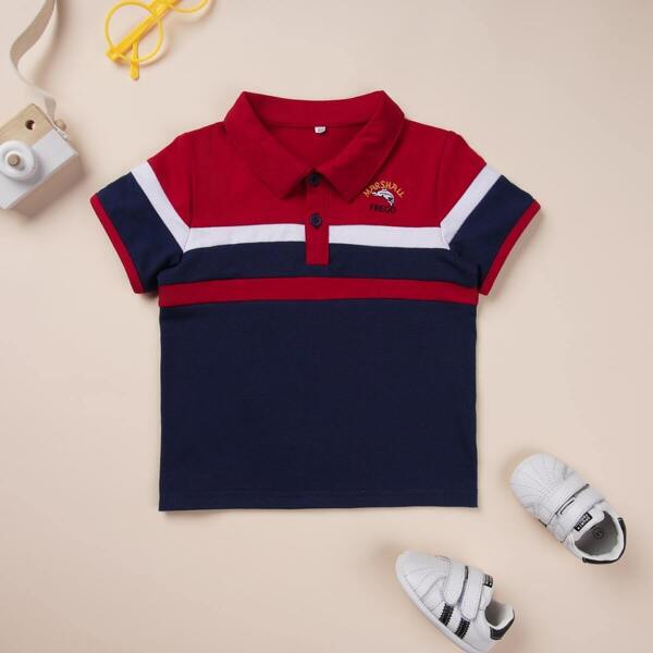

Toddler Boy Cut And Sew Letter Embroidery Polo Shirt