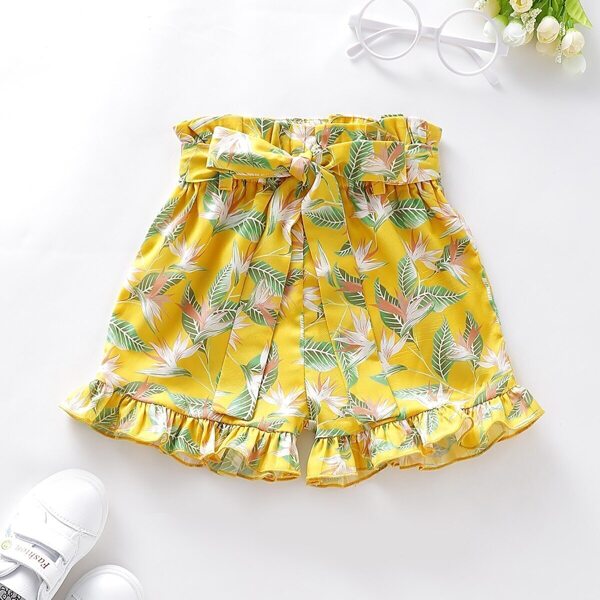 

Toddler Girl Plants Print Ruffle Trim Belted Paperbag Shorts, Yellow