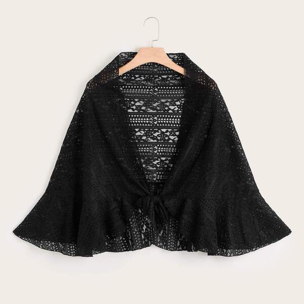 

Plus Knot Front Ruffle Hem Kimono