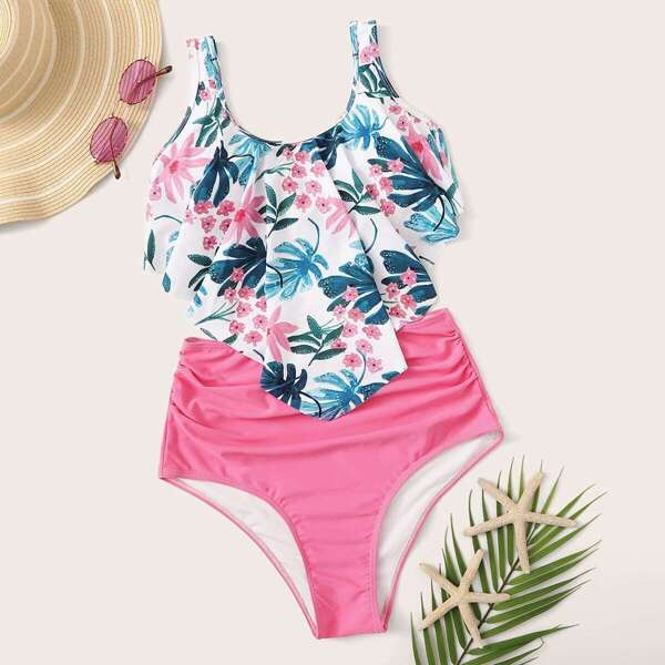 

Tropical Hanky Top With High Waist Bikini Set, Multicolor