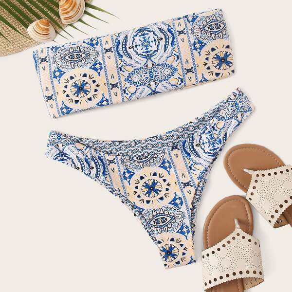 

Tribal Bandeau With High Cut Bikini Set