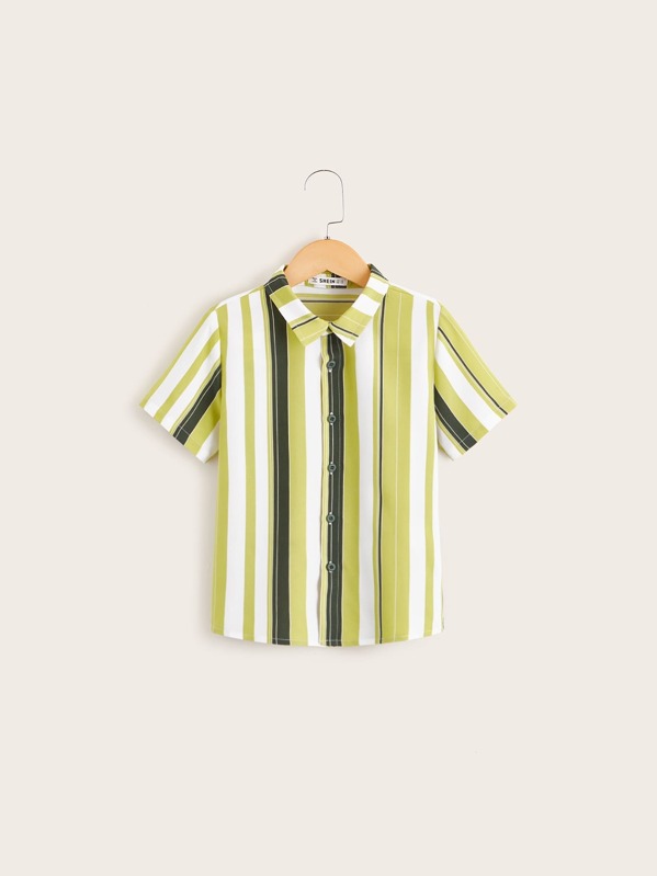 

Boys Button Fly Colorful Striped Shirt, Multicolor