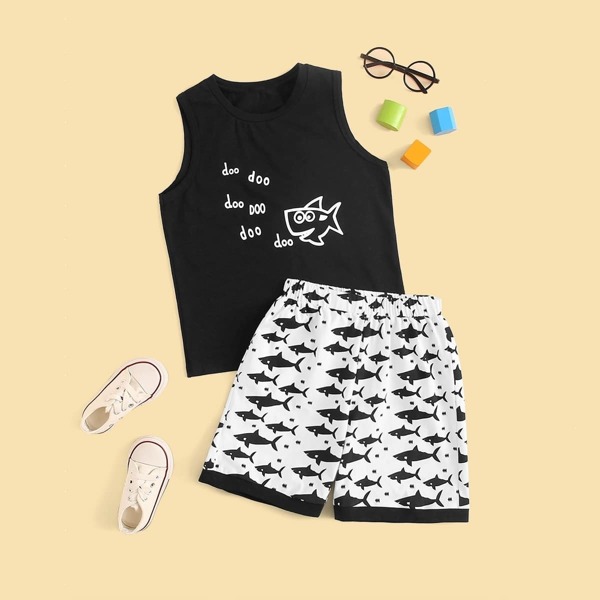 

Boys Fish Print Tank Top and Shorts Set