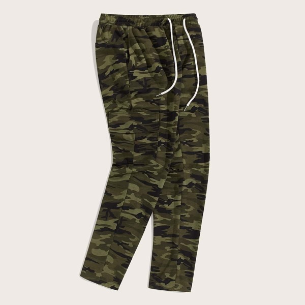 

Men Drawstring Waist Pocketed Camo Pants