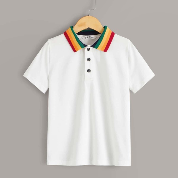 

Boys Rainbow Stripe Collar Polo Shirt, White