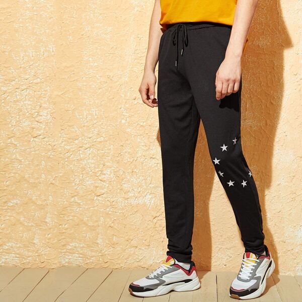 

Men Star Print Sweatpants, Black
