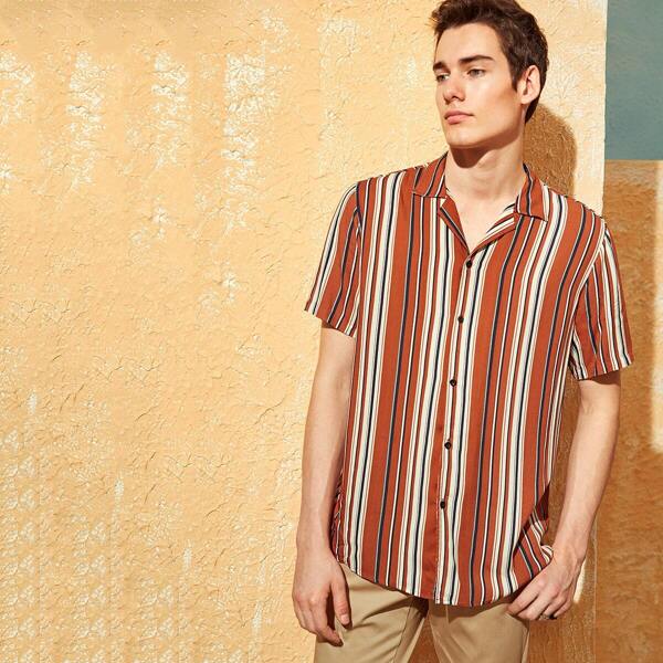 

Men Button Front Striped Shirt
