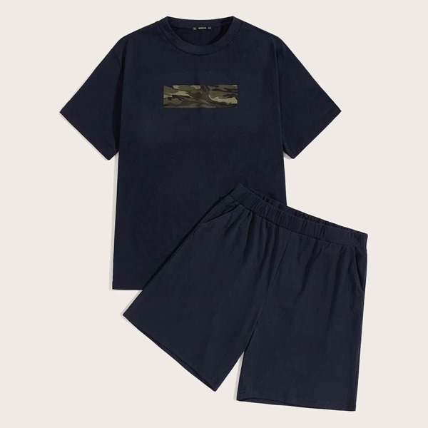 

Men Camo Print Top & Shorts Set, Navy