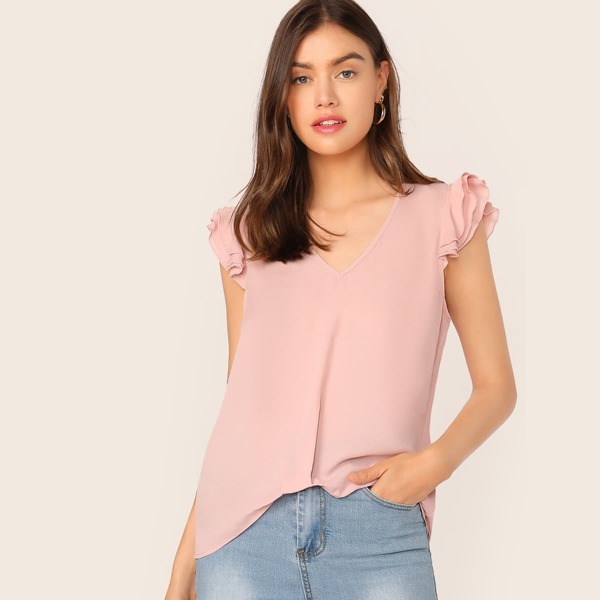 

Solid V Neck Layered Sleeve Top