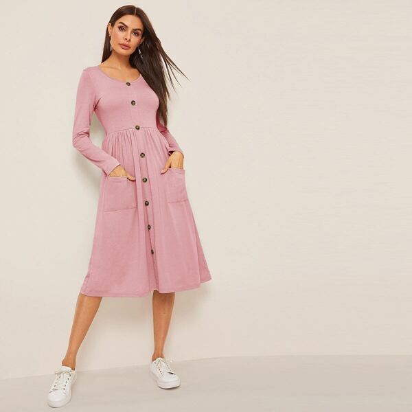 

Single Breasted Pocket Patched Dress