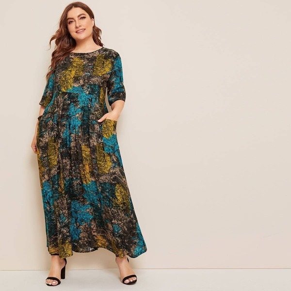 

Plus All Print Pocket Patched Dress