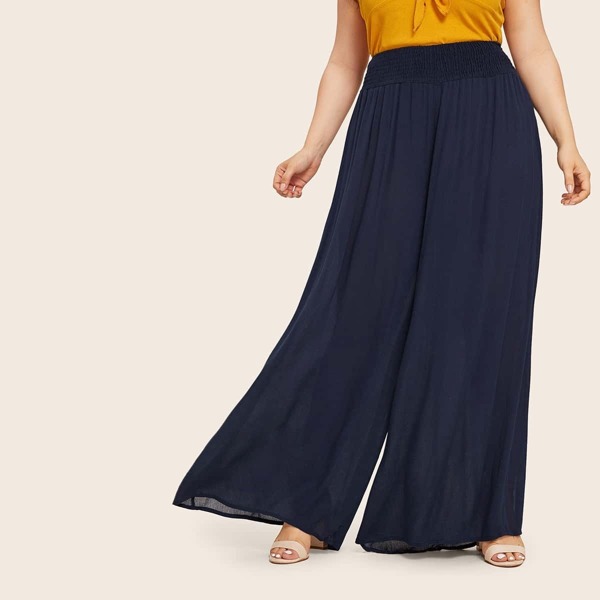 

Plus Elastic Waist Wide Leg Pants, Navy