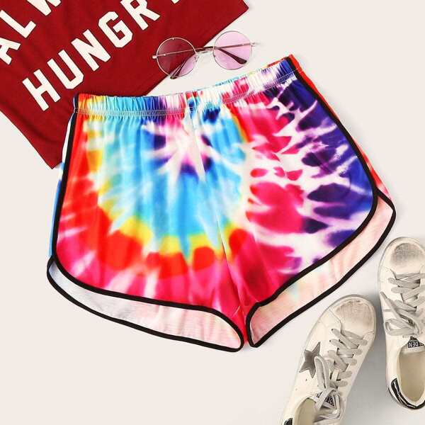 

Plus Contrast Binding Tie Dye Dolphin Shorts, Multicolor