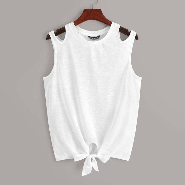 

Knot Front Cut Out Shoulder Top, White