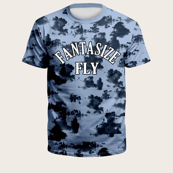 

Men Letter Print Tie Dye Tee