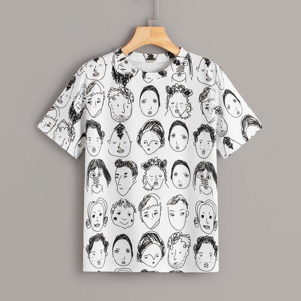 

Plus Graffiti Print Tee, Black and white