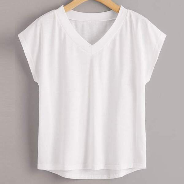 

Plus Solid V Neckline Tee, White