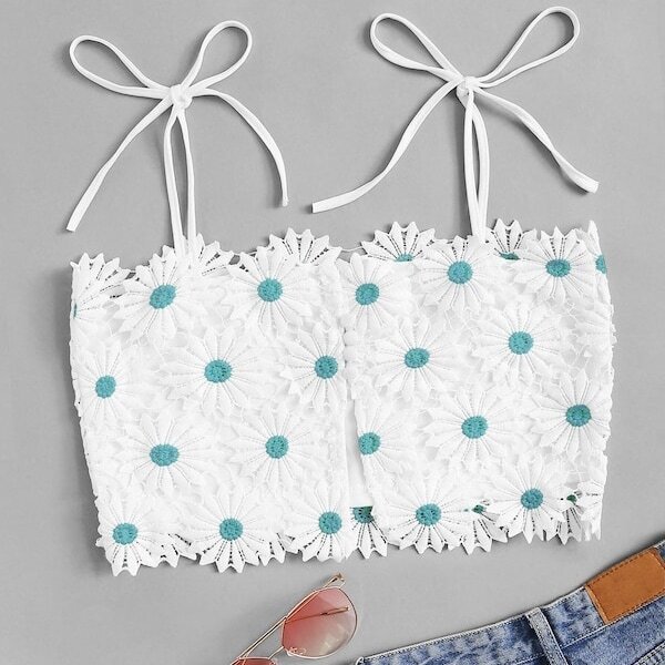 

Plus Floral Embroidered Cami Top, White