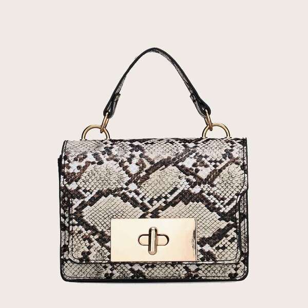 

Twist Lock Snakeskin Satchel Bag