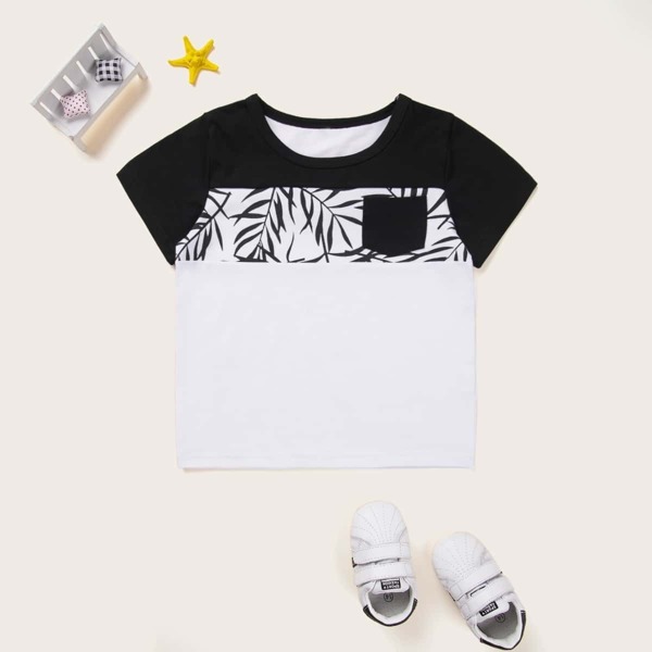 

Toddler Boy Contrast Panel Plants Print Tee
