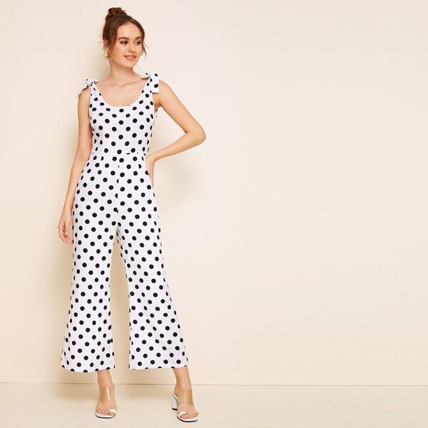 

Polka Dot Zipper Back Flare Leg Jumpsuit