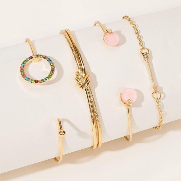 

Gemstone Engraved Ring & Arrow Cuff Bracelet 4pcs