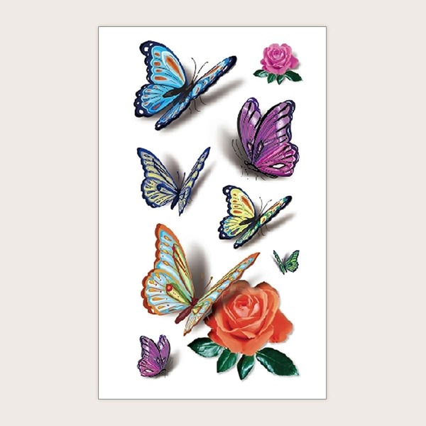 

Butterfly & Rose Pattern Tattoo Sticker 1sheet
