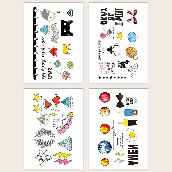 

Mix Pattern Tattoo Sticker 4sheet, Multicolor