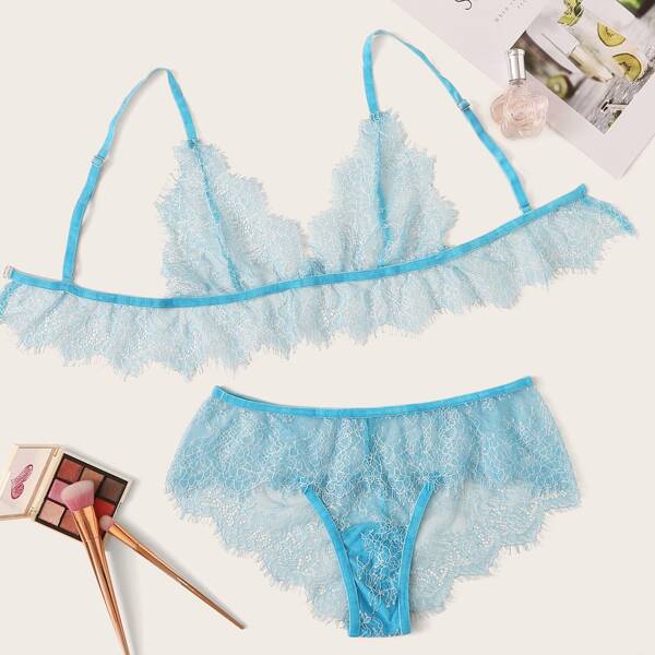 

Eyelash Lace Sheer Lingerie Set